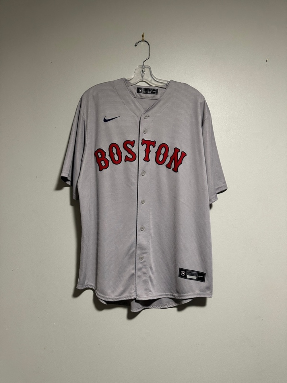 Nike Gray Baseball Jersey with Red Boston Script